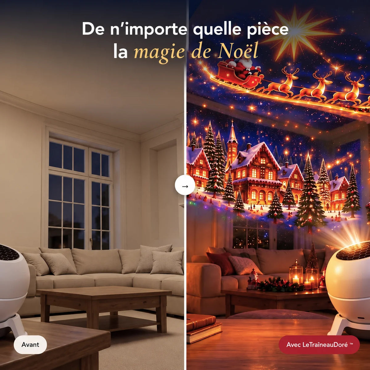 LeTraîneauDoré™ — Projecteur de Noël magique