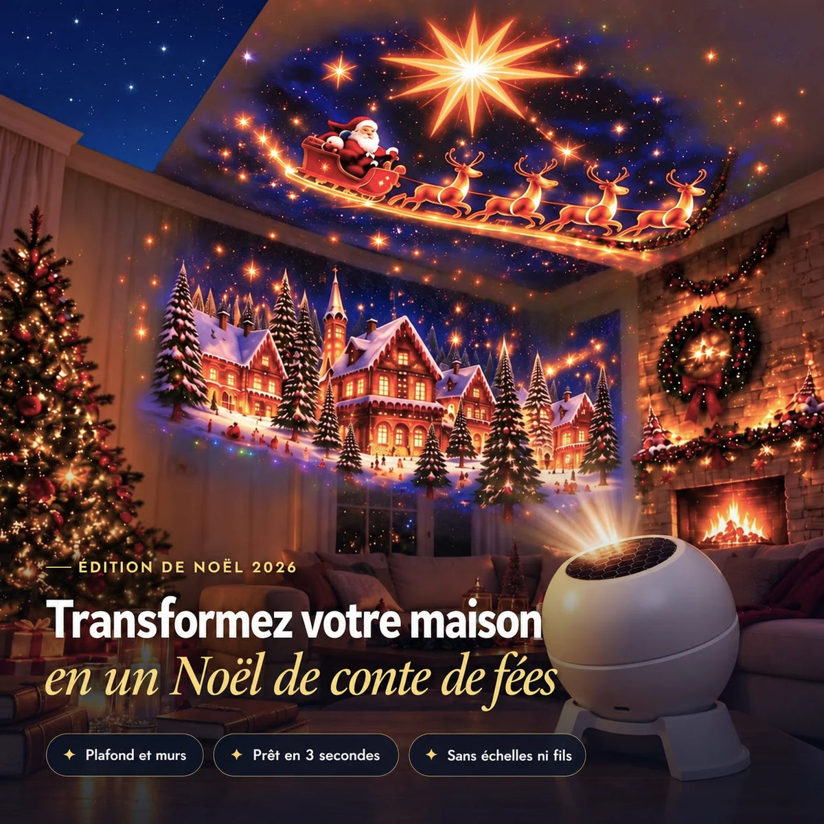 LeTraîneauDoré™ — Projecteur de Noël magique